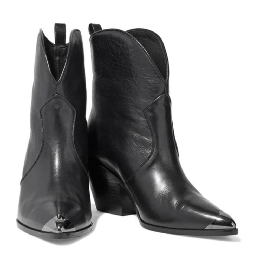 ANINE BING Easton Embellished Leather Ankle Boots In Black Size 37